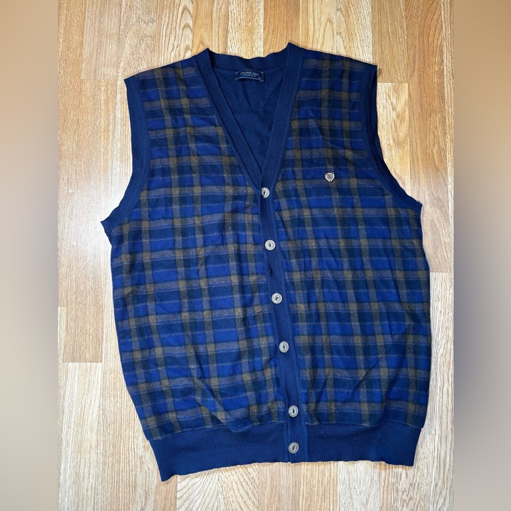 Abdullah Kigili Exclusive Cut Navy Wool/ Acrylic  Button Sweater Vest Size XL